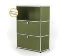 USM Haller E Highboard M avec éclairage du compartiment , Vert olive RAL 6003, Blanche froide