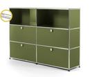 USM Haller E Highboard L avec éclairage du compartiment, Vert olive RAL 6003, Blanche froide