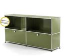 USM Haller E Sideboard L avec éclairage des compartiments, Vert olive RAL 6003, Blanche froide