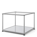 Table d'appoint 50 USM Haller, Panneau supérieur en verre, panneau inférieur en métal, Gris clair RAL 7035