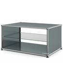 Table d'appoint avec panneaux latéraux USM Haller, 75 cm, Avec tablette intérieure en verre, Gris moyen RAL 7005