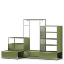 Penderie-présentoir USM Haller XL avec éclairage, Vert olive RAL 6003