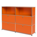 Meuble haut Highboard L USM Haller, personnalisable, Orange pur RAL 2004, Ouvert, Avec 2 portes abattantes, Avec 2 portes abattantes