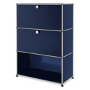 Meuble haut Highboard M USM Haller, personnalisable, Bleu acier RAL 5011, Avec porte abattante, Avec porte abattante, Ouvert