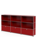 Meuble haut Highboard XL USM Haller, personnalisable, Rouge rubis USM, Ouvert, Ouvert, Avec 3 portes abattantes