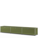 Meuble bas Lowboard XL USM Haller, personnalisable, Vert olive RAL 6003, Avec 3 portes abattantes, 35 cm