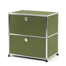 Table de chevet USM Haller avec 2 portes abattantes, Vert olive RAL 6003