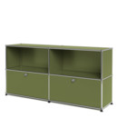 Meuble de rangement Sideboard L USM Haller, personnalisable, Vert olive RAL 6003, Ouvert, Avec 2 portes abattantes