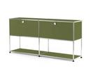 Meuble mixte sideboard L USM Haller avec deux portes abattantes et partie inférieure ouverte, Vert olive RAL 6003