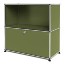 Meuble mixte Sideboard M USM Haller, personnalisable, Vert olive RAL 6003, Ouvert, Avec porte abattante