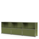 Meuble mixte Sideboard XL USM Haller, personnalisable, Vert olive RAL 6003, Ouvert, Avec 3 portes abattantes