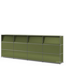 Comptoir d’accueil USM Haller version 2 (avec tablettes inclinées), Vert olive RAL 6003, 300 cm (4 éléments), 35 cm