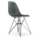 Eames Plastic Side Chair RE DSR, Gris granit, Avec coussin d'assise, Gris foncé, Version standard - 43 cm, Revêtement basic dark