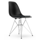 Eames Plastic Side Chair RE DSR, Noir profond  , Avec coussin d'assise, Nero, Version standard - 43 cm, Chromé