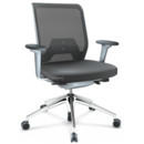 ID Mesh, Mécanisme Flowmotion sans inclinaison avant et sans réglage de la profon, Avec accotoirs 3D, Piétement à 5 branches, aluminium poli, Soft grey, Assise Skin, dossier Netline, Asphalte, Souples pour sols durs